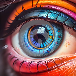 Vibrant abstract muti-coloured human eye close up photo