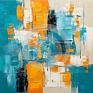 Vibrant Abstract Oil Painting On Canvas - Colorful Layers Of Cyan, Amber, And Mixtures