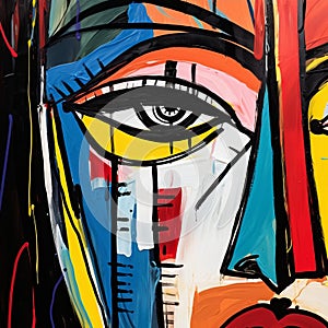 Vibrant Abstract Outsider Art: Colorful Face Painting In Contemporary Pop Art Style