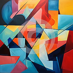 Vibrant Abstract Painting: Angular Cubism Inspired By Gerhard Richter