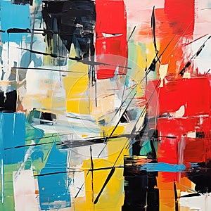 Vibrant Abstract Painting With Bold Colors And Angular Composition