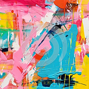 Vibrant Abstract Painting With Chaotic Compositions In Bright Pink And Blue