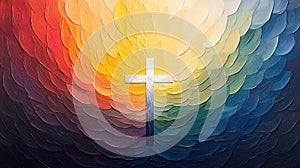 Vibrant abstract painting with Christian cross illustration on curvy background photo