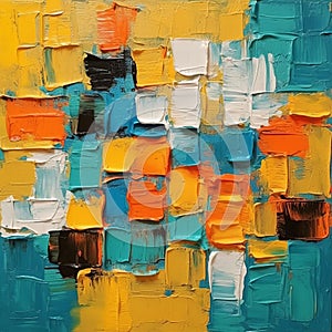 Vibrant Abstract Painting With Colorful Squares In Palette Knife Impressionism Style photo
