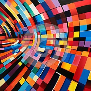 Vibrant Abstract Painting: Dynamic Perspective And Color Field Composition