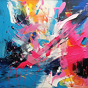 Vibrant Abstract Painting: Energetic Compositions With Blue And Pink