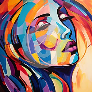 Vibrant Abstract Painting Of A Girl\'s Face In Colorful Curves