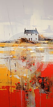 Vibrant Abstract Painting Of A Scottish Landscape With Rural House