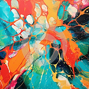 Vibrant Abstract Painting: Turquoise, Orange, And Blue Psychedelic Artwork