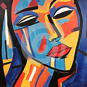 Vibrant Abstract Painting Of A Woman\'s Face In Bold Colors