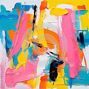 Vibrant Abstract Painting On Yellow Background With Fauvism And Gerhard Richter Influence