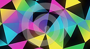 A vibrant abstract pattern composed of overlapping polygons, primarily triangles.