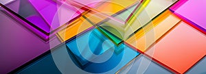 A vibrant abstract pattern of overlapping thick sheets of clear colored plexiglass. This image is suitable for use in