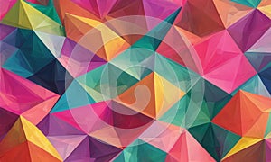 vibrant abstract pattern overlapping triangular shapes in various bright colors, creating dynamic and