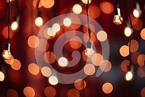 Vibrant abstract red merry christmas lights bokeh blurred background with festive holiday atmosphere