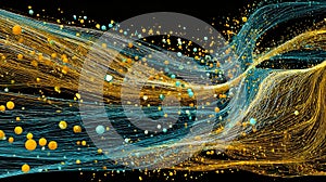 Dynamic particle flow network of data streams and digital waves Ai background