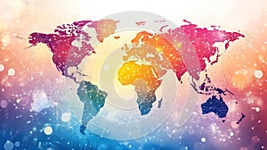 Global Network Connection: World Map with Digital Lines