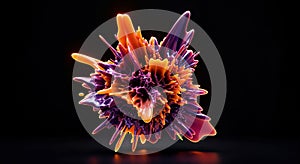 Vibrant Abstract Sculpture with Neon Colors on Black Background