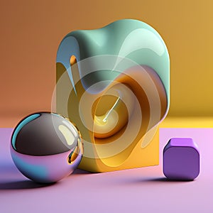 Vibrant Abstract Shapes: A Bright and Solid Multi-Colored object against a Dynamic Ambient Background. GENERATIVE AI