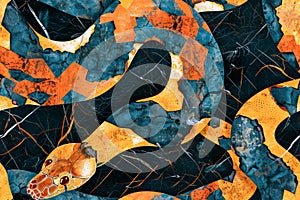 Vibrant Abstract Snake Skin Texture with Orange and Blue Hues Artistic Animal Pattern Background