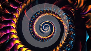 Vibrant abstract spiral design with colorful light trails creating a mesmerizing visual effect, showcasing dynamic movement and