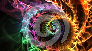 Vibrant abstract spiral design with colorful light trails creating a mesmerizing visual effect, showcasing dynamic movement and
