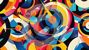 A vibrant abstract take on a classic vinyl cover with swirling colors and geometric shapes replacing the original