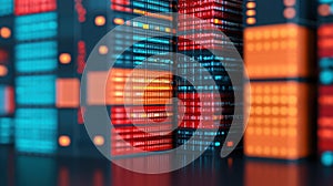 Abstract digital data storage visualization with vibrant colors and glowing lights in background