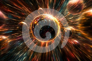 A vibrant, abstract visualization of gravity as mediated by gravitons