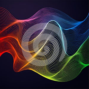 Vibrant abstract waves of color creating a dynamic visual flow in a dark background design. Generative AI