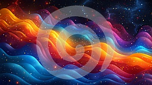 Vibrant abstract waves in cosmic space. Dynamic flow of color and energy