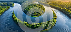 Vibrant aerial landscape cultivated farmland with lush greenery and river, digital matte painting