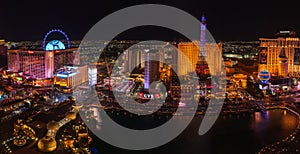 Vibrant Aerial Night View of Las Vegas Strip Hotels and Attractions