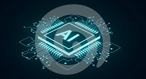 Glowing Digital AI Processor Chip: Central Brain for Deep Learning and Future Technology Concepts