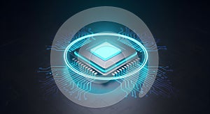 Futuristic CPU Processor Glowing on Circuit Board for Global Technology and Data Solutions