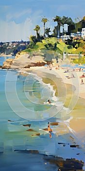 Vibrant Beach Painting With Sunny Impressionism Style photo