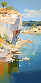 Quarry On The Water A Vibrant Painting In The Style Of Iryna Yermolova photo