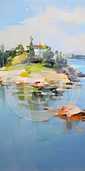 Vibrant Painting Of Fishing Village By The Water photo