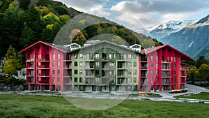 Vibrant Alp Facades Influenced by Bruno Taut\'s Architecture. Concept Architecture, Vibrant Colors, photo