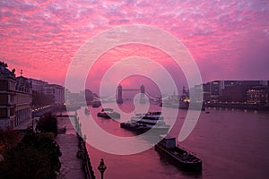 Vibrant altocumulus sunrise cloud above the River Thames in London, England