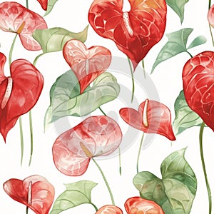 Vibrant Anthurium Floral Pattern Isolated on White Background