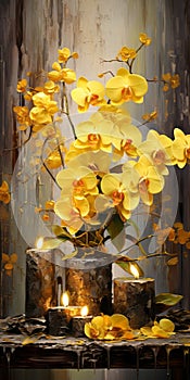 Vibrant Antique Metallic Vases With Painted Candles And Orchids