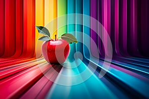 An apple on a rainbow colored background
