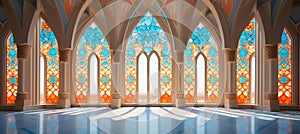 Vibrant arabic tiles through mosque window ramadan kareem invitation or greeting card