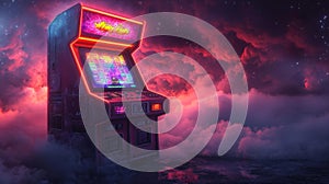 Futuristic Arcade Machine in Cosmic Clouds photo