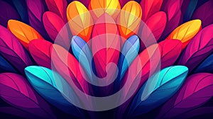 A vibrant arrangement of stylized leaves in bright colors, creating a dynamic visual effect photo