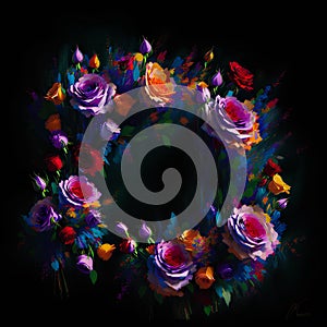 A Bouquet of Colorful Blooms, A Brilliant Bloomscape, Floral Oil painting on canvas , Still life flowers painting, Generative AI photo