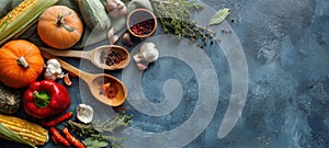 The vibrant array of fresh vegetables and spices on a rustic table. AI generated image