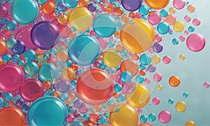 vibrant array multicolored bubbles floats and floats against light blue backdrop, creating dynamic and