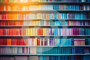Vibrant array of textbooks neatly arranged on contemporary bookshelf